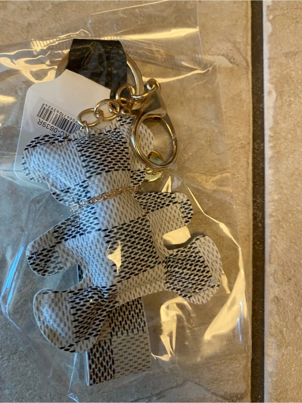 Design inspired Patterned Bear bag charms Keychain with Gold Hardware